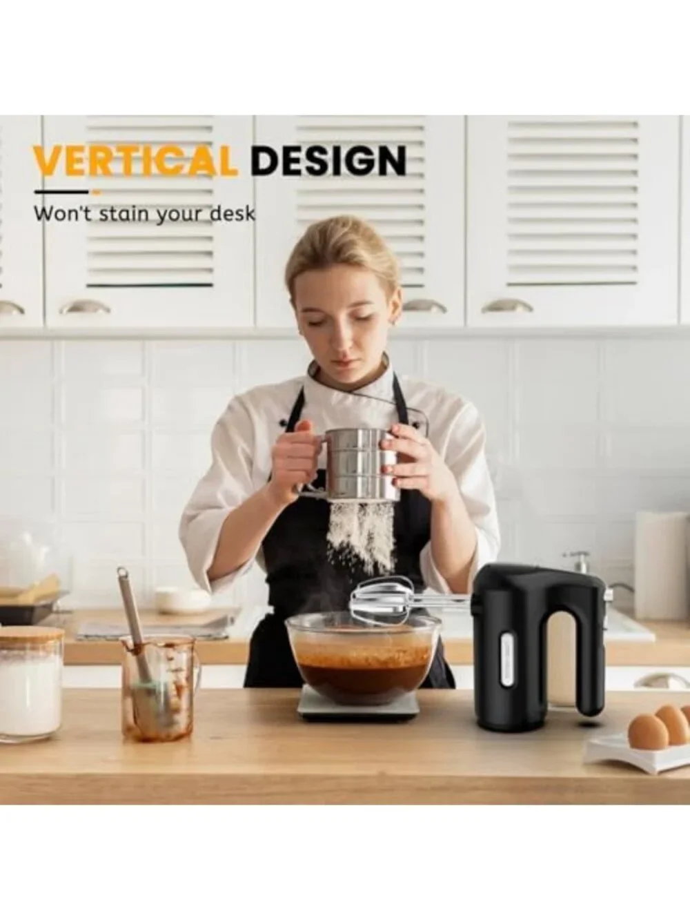 Compact 5-Speed Electric Hand Mixer, 300W Portable Kitchen Tool, Black